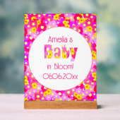  roze bloem gepersonaliseerd Baby shower Acryl Bord (Neutraal)