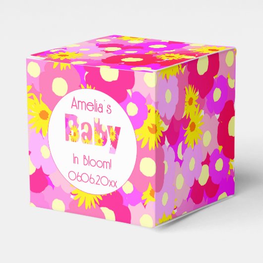 roze bloem gepersonaliseerd Baby shower Bedankdoosjes (Voorkant Zijde)