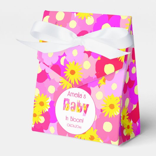  roze bloem gepersonaliseerd Baby shower Bedankdoosjes (Voorkant Zijde)