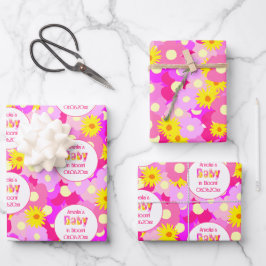 roze bloem gepersonaliseerd Baby shower Inpakpapier Vel