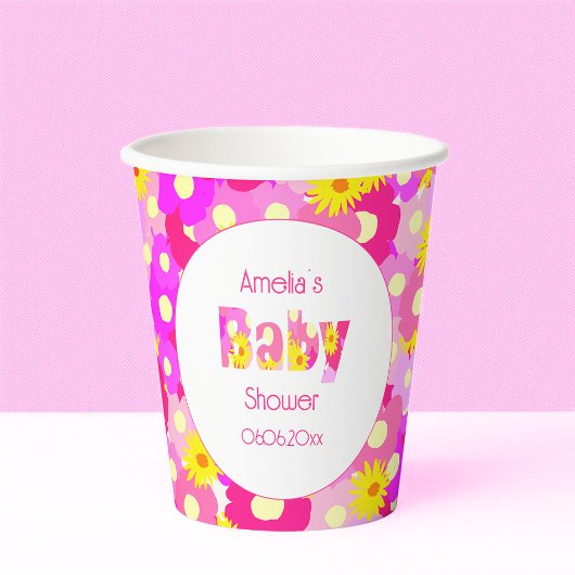 roze bloem gepersonaliseerd Baby shower Papieren Bekers