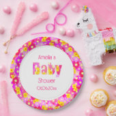 roze bloem gepersonaliseerd Baby shower Papieren Bordje (Feest)