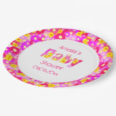roze bloem gepersonaliseerd Baby shower Papieren Bordje (Gekanteld)