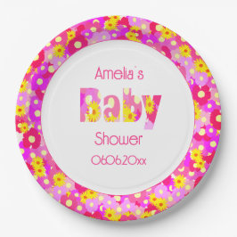  roze bloem gepersonaliseerd Baby shower Papieren Bordje