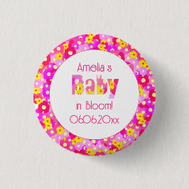 roze bloem gepersonaliseerd Baby shower Ronde Button 3,2 Cm