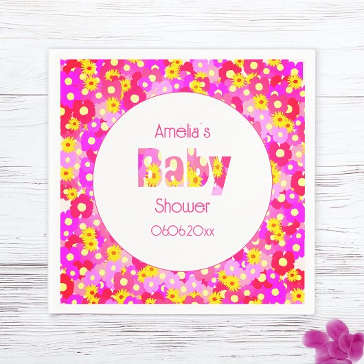  roze bloem gepersonaliseerd Baby shower Servet