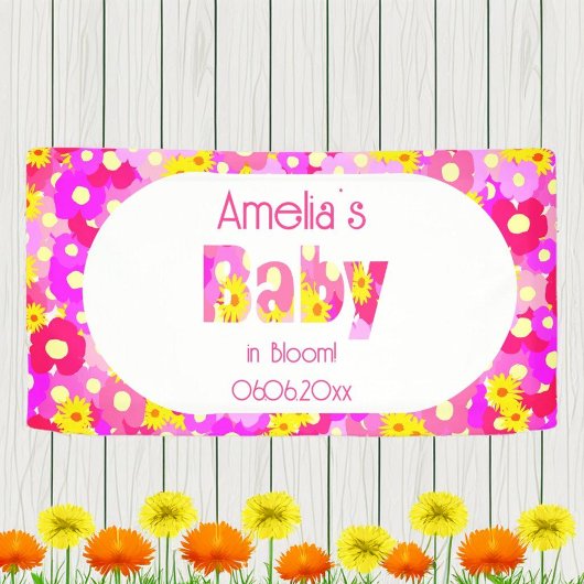  roze bloem gepersonaliseerd Baby shower Spandoek