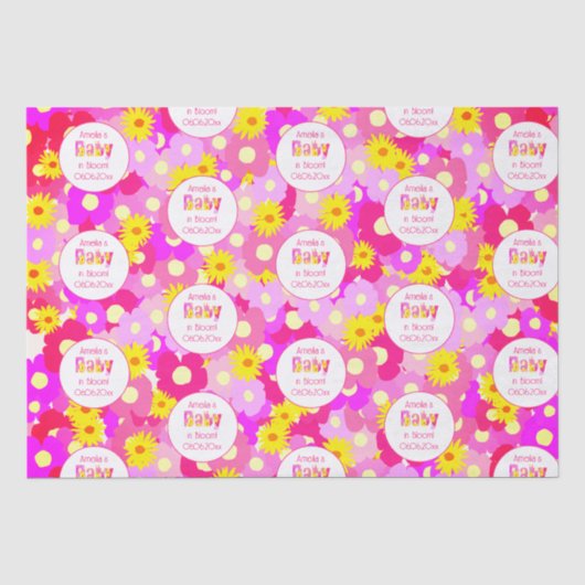 roze bloem gepersonaliseerd Baby shower Tissuepapier (Voorkant)
