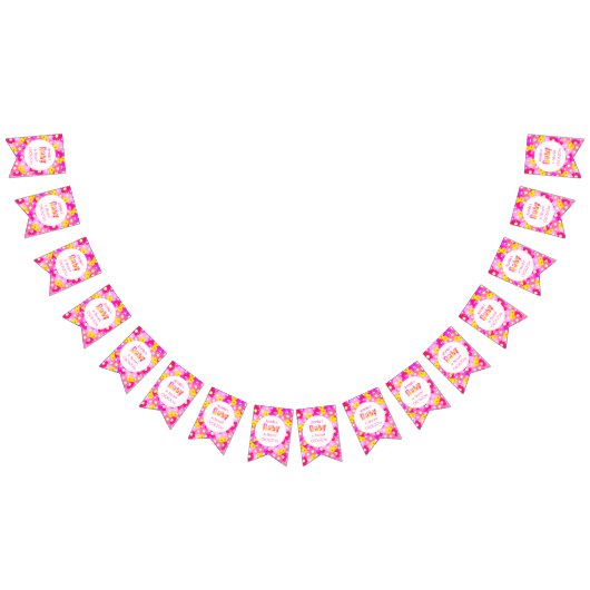 roze bloem gepersonaliseerd Baby shower Vlaggetjes (Alle)