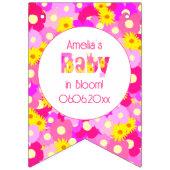  roze bloem gepersonaliseerd Baby shower Vlaggetjes (Eerste vlag)