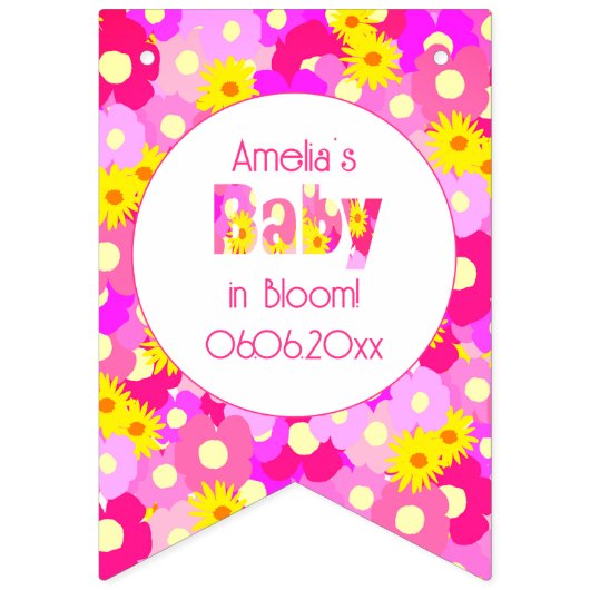  roze bloem gepersonaliseerd Baby shower Vlaggetjes (Eerste vlag)