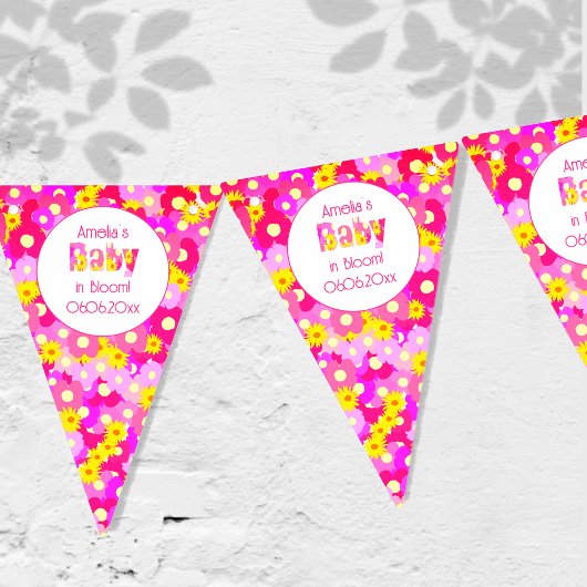  roze bloem gepersonaliseerd Baby shower Vlaggetjes