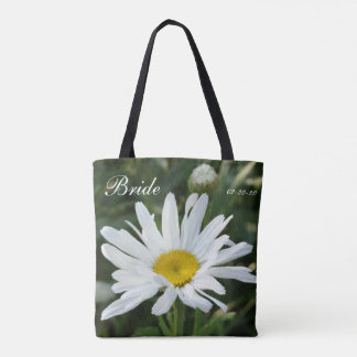 Roze bloem gepersonaliseerd met naam bruid & datum tote bag