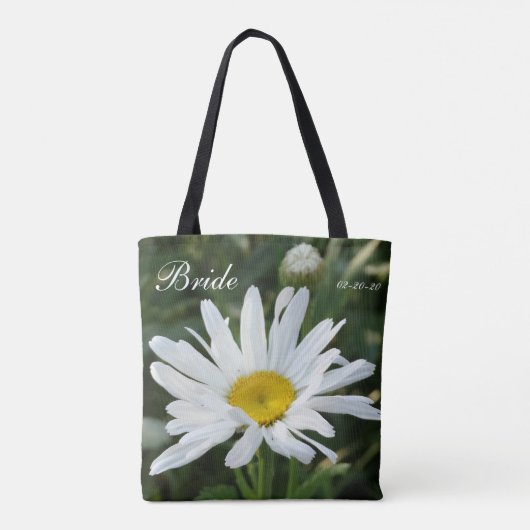 Roze bloem gepersonaliseerd met naam bruid & datum tote bag (Achterkant)