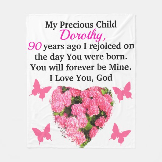  ROZE BLOEM GEPERSONALISEERDE 90E VERJAARDAG FLEECE DEKEN (Voorkant)