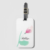 Roze bloem gepersonaliseerde naam bagagelabel (Voorkant (verticaal))