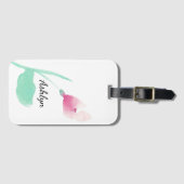 Roze bloem gepersonaliseerde naam bagagelabel (Voorkant (horizontaal))