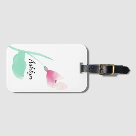 Roze bloem gepersonaliseerde naam bagagelabel (Voorkant (horizontaal))