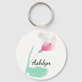 Roze bloem gepersonaliseerde naam sleutelhanger (Voorkant)