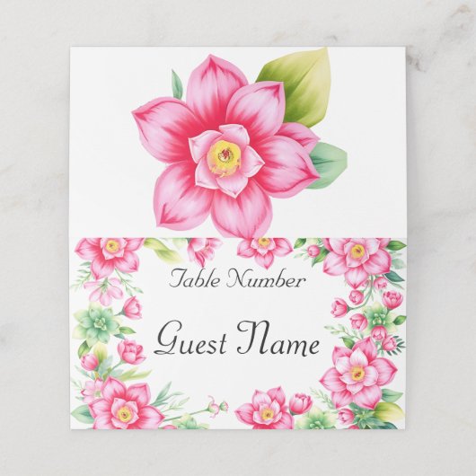 Roze Bloem Gevouwen Plaats Kaart Plaatskaartje (Buitenkant ongevouwen)