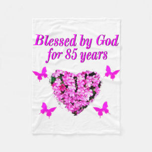 ROZE BLOEM GEZEGEND DOOR GOD VOOR 85 JAAR FLEECE DEKEN