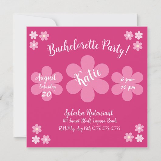 Roze Bloem Glam-Barchelorette- Kaart (Voorkant)