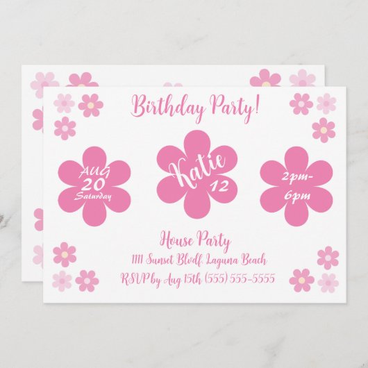 Roze Bloem Glam- Kaart (Voorkant / Achterkant)