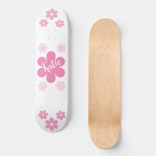 Roze Bloem Glam- Persoonlijk Skateboard (Voorkant)