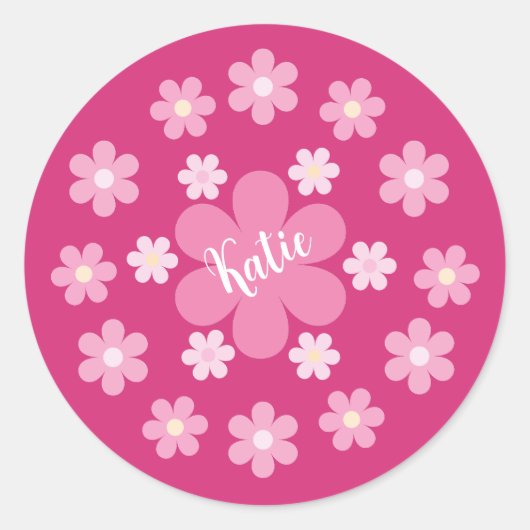 Roze Bloem Glam- Ronde Sticker (Voorkant)