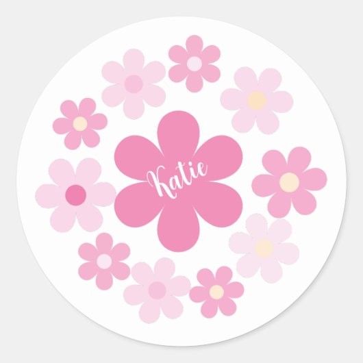 Roze Bloem Glam- Ronde Sticker (Voorkant)