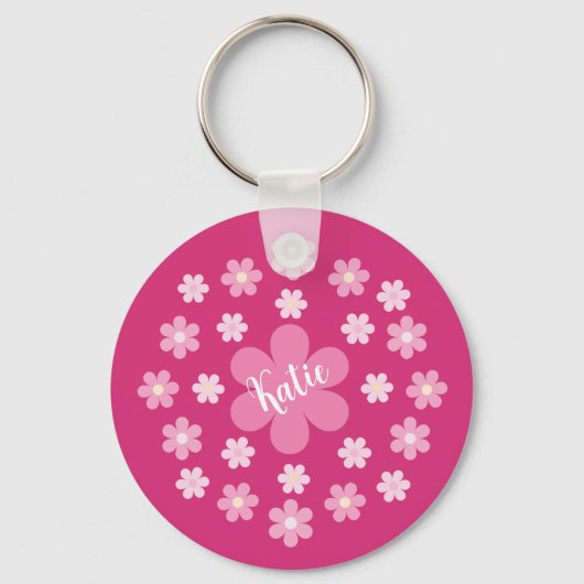 Roze Bloem Glam- Sleutelhanger (Voorkant)