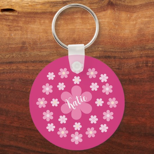 Roze Bloem Glam- Sleutelhanger (Voorkant)