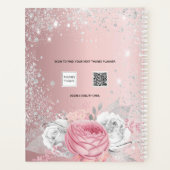 Roze bloem glans zilver naam script 2027 planner (Achterkant)