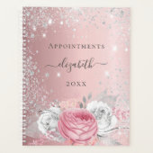 Roze bloem glans zilver naam script 2027 planner (Voorkant)