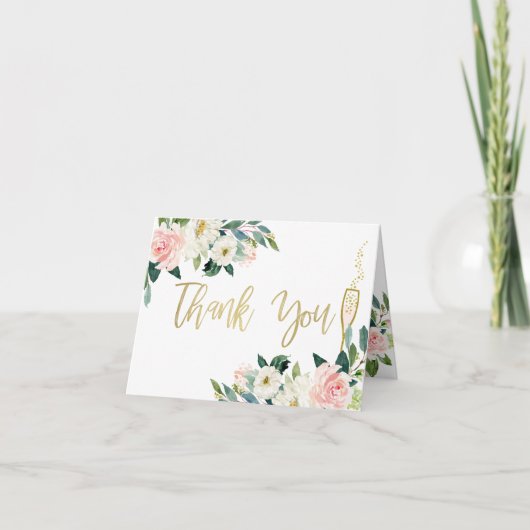 Roze Bloem Glas Bruidsfeest Bedankkaart (Voorkant)