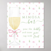 Roze Bloem Glas Champagneteken Mimosa Bar Poster (Voorkant)