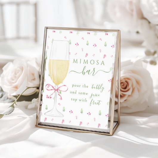 Roze Bloem Glas Champagneteken Mimosa Bar Poster