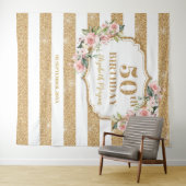 Roze bloem glitters goud 50ste verjaardag wandkleed (In Situ (horizontaal))