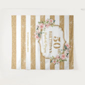 Roze bloem glitters goud 50ste verjaardag wandkleed (Voorkant (horizontaal))