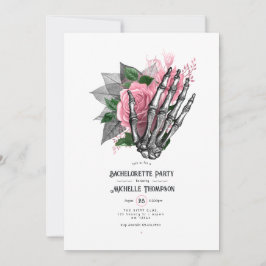 Roze Bloem Gotisch Skelet Vrijgezellenfeest Kaart