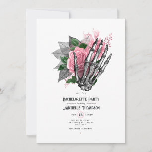 Roze Bloem Gotisch Skelet Vrijgezellenfeest Kaart