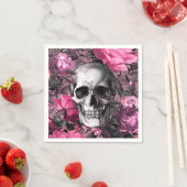 Roze bloem Gotische schedel Servet (Insitu)