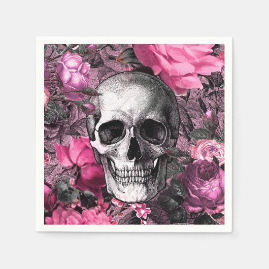 Roze bloem Gotische schedel Servet (Voorkant)