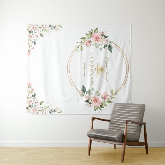 Roze bloem goud Eerste Heilige Communie foto prop  Wandkleed (In Situ (horizontaal))