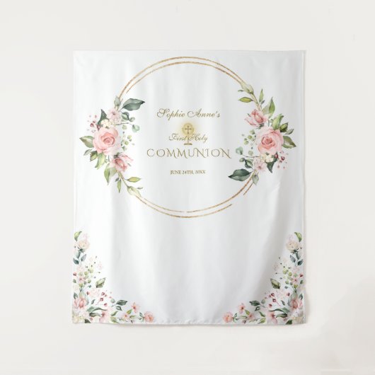 Roze bloem goud Eerste Heilige Communie foto prop  Wandkleed (Voorkant)