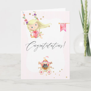 Roze bloem & goud folie en glittersprinses kaart