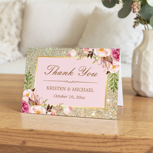 Roze Bloem Goud Glitter Glinstering Bedankt