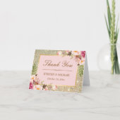 Roze Bloem Goud Glitter Glinstering Bedankt (Voorkant)