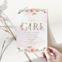 Roze bloem goud Het is een meisje baby shower
