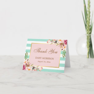 Roze Bloem Goud Mintgroene Strepen Dank Je Bedankkaart